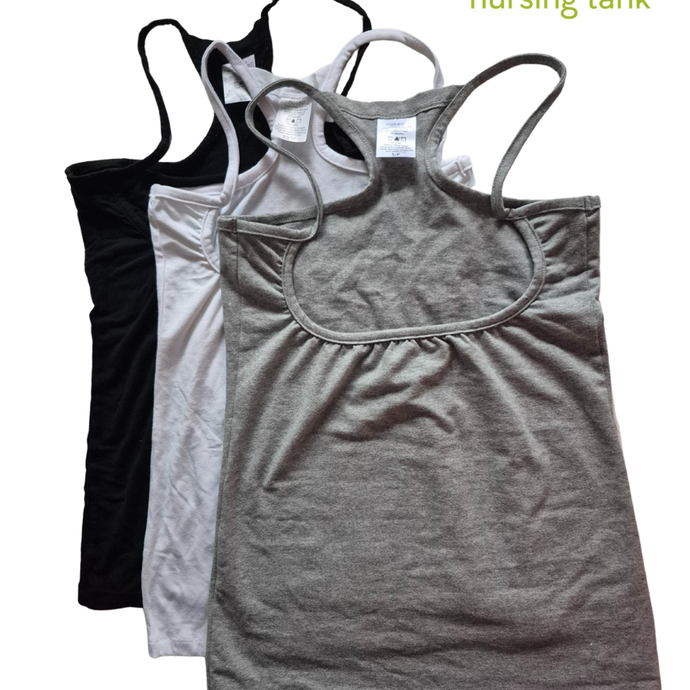 3 pack naked nursing tank, black maternity tank top, white bamboo nursing tank top, light grey nursing cover up